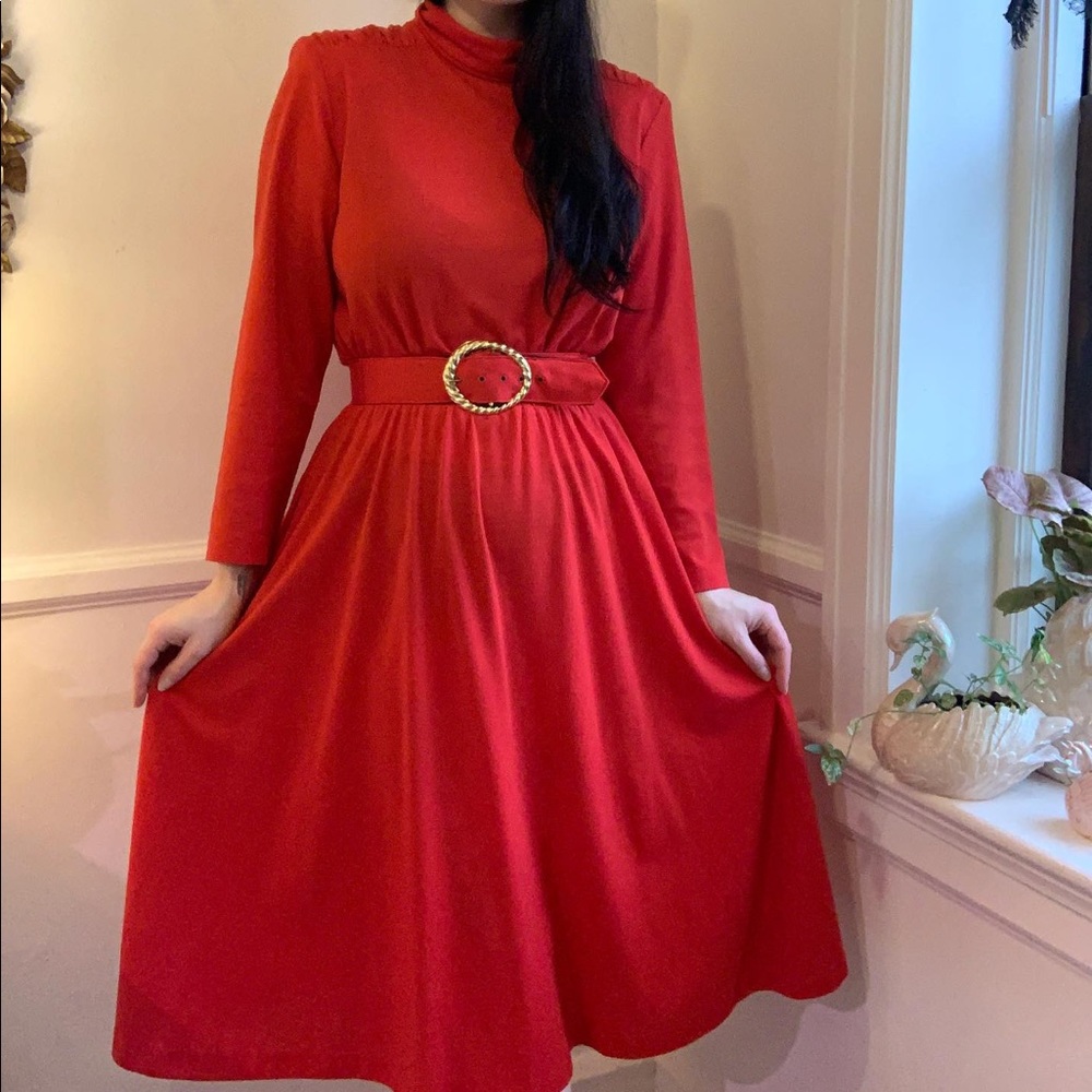 Vintage 1980’s red knit dress with matching belt!